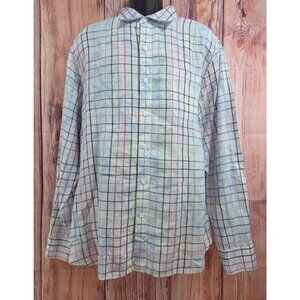 Tommy Bahama Mens XL Plaid Long-Sleeve Linen Button-Up Shirt
